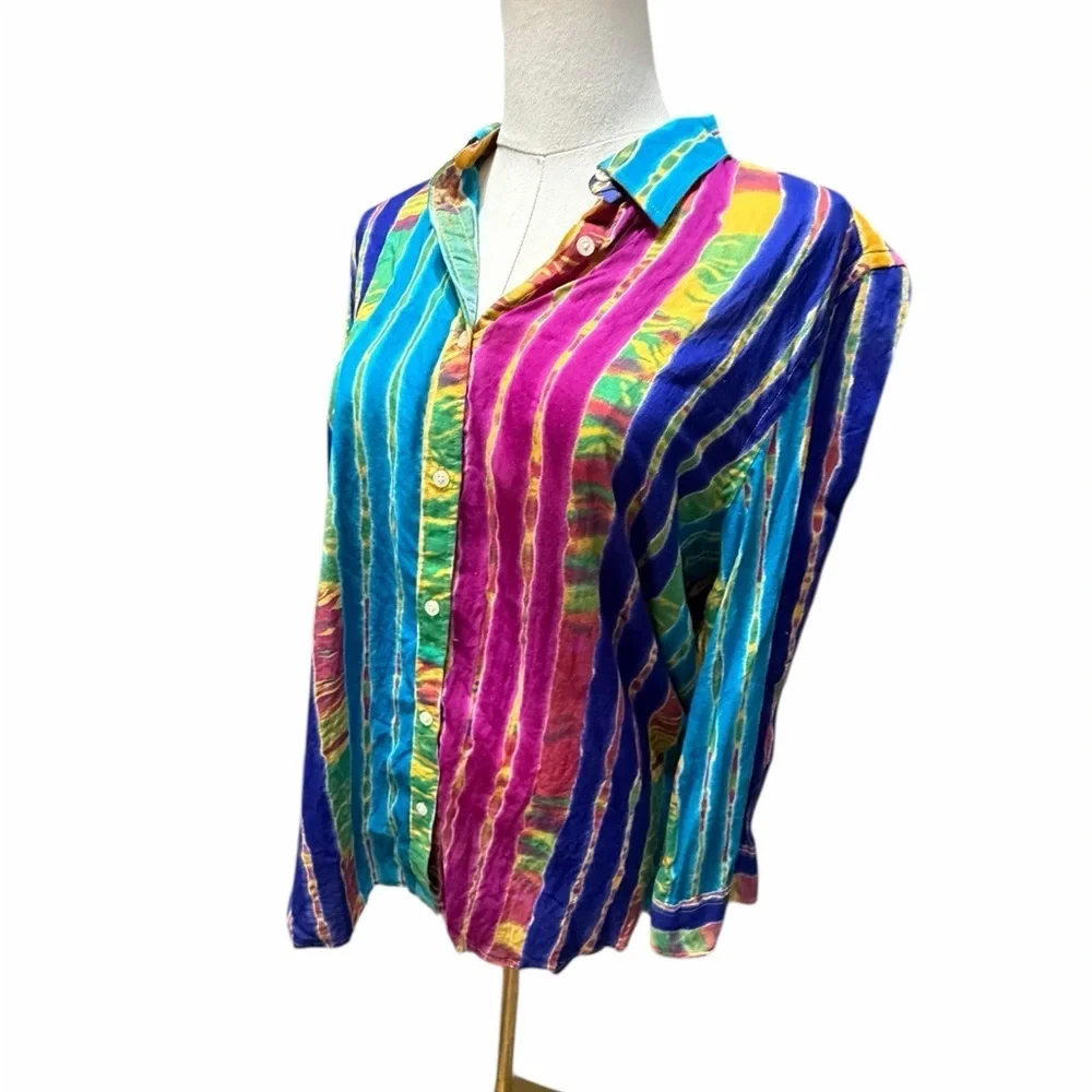 Lauren  Ralph Lauren Multicolor Striped Tie Dye ShirtButton Down Shirt XL - Picture 2 of 9